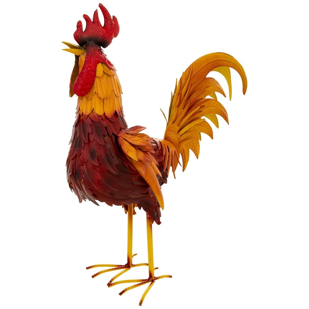 Figura decoración gallo de metal rojo 41x16x54hc m