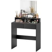 Tavolo da Trucco con Specchio 2 Cassetti 3 Scomparti Tavolo per Camera da Letto 75x38x135 cm Nero
