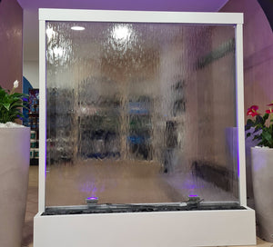 Cascata a Finestra Verticale 180x200x36 cm con Faretti in Acciaio Bianca