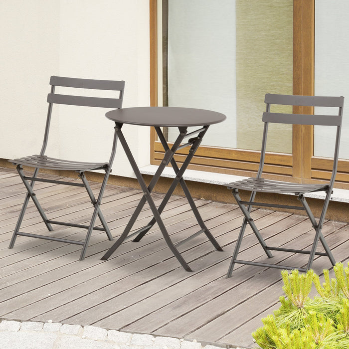 EasyComfort Tavolino con Sedie Pieghevoli in Acciaio Marrone, per Balcone, Terrazzo, Giardino