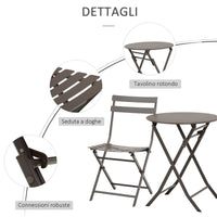 EasyComfort Tavolino con Sedie Pieghevoli in Acciaio Marrone, per Balcone, Terrazzo, Giardino