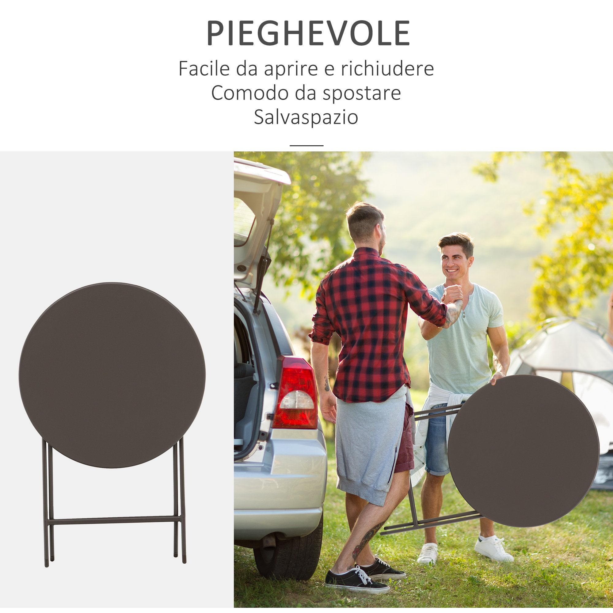 EasyComfort Tavolino con Sedie Pieghevoli in Acciaio Marrone, per Balcone, Terrazzo, Giardino