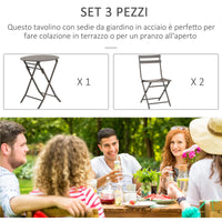 EasyComfort Tavolino con Sedie Pieghevoli in Acciaio Marrone, per Balcone, Terrazzo, Giardino
