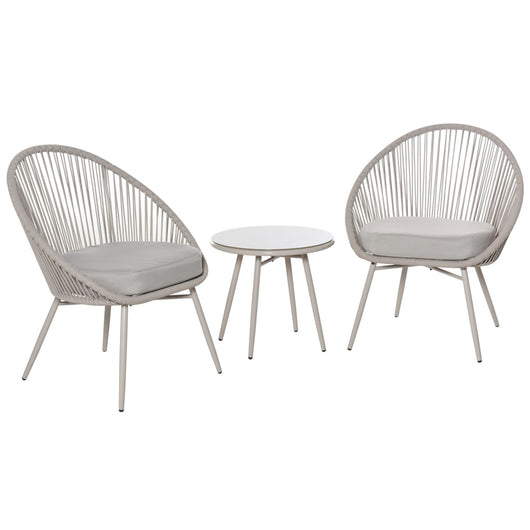 Easycomfort Set da Giardino in Rattan Sintetico Stile Boho con Tavolino e 2 Sedie, Bianco Crema