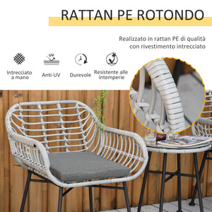 Easycomfort Set Mobili da Giardino in Rattan PE con 2 Sedie e Tavolino con Ripiano in Vetro, Grigio