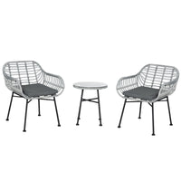 Easycomfort Set Mobili da Giardino in Rattan PE con 2 Sedie e Tavolino con Ripiano in Vetro, Grigio