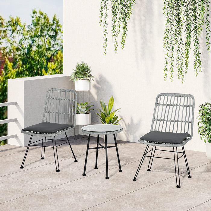 EasyComfort Set Mobili da Giardino 3 Pezzi con Tavolino e Sedie in Rattan PE, Poilestere e Acciaio per Esterni, Grigio