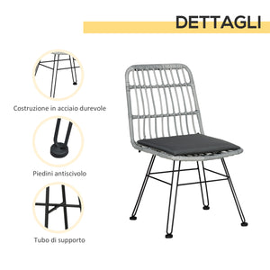 EasyComfort Set Mobili da Giardino 3 Pezzi con Tavolino e Sedie in Rattan PE, Poilestere e Acciaio per Esterni, Grigio