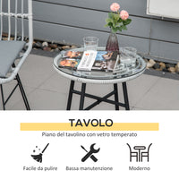 EasyComfort Set Mobili da Giardino 3 Pezzi con Tavolino e Sedie in Rattan PE, Poilestere e Acciaio per Esterni, Grigio