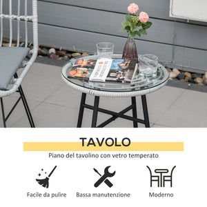 EasyComfort Set Mobili da Giardino 3 Pezzi con Tavolino e Sedie in Rattan PE, Poilestere e Acciaio per Esterni, Grigio