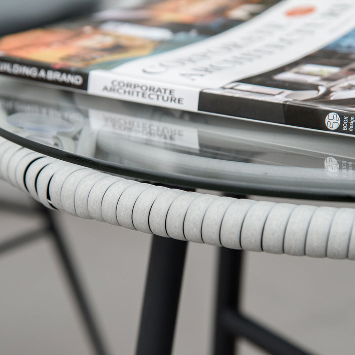 EasyComfort Set Mobili da Giardino 3 Pezzi con Tavolino e Sedie in Rattan PE, Poilestere e Acciaio per Esterni, Grigio