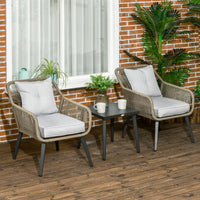 EasyComfort Set Tavolino e Sedie da Giardino 3 Pezzi in Rattan PE e Acciaio con 2 Sedie Moderne e 1 Tavolino da Caffè