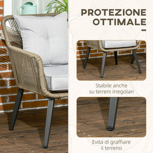 EasyComfort Set Tavolino e Sedie da Giardino 3 Pezzi in Rattan PE e Acciaio con 2 Sedie Moderne e 1 Tavolino da Caffè