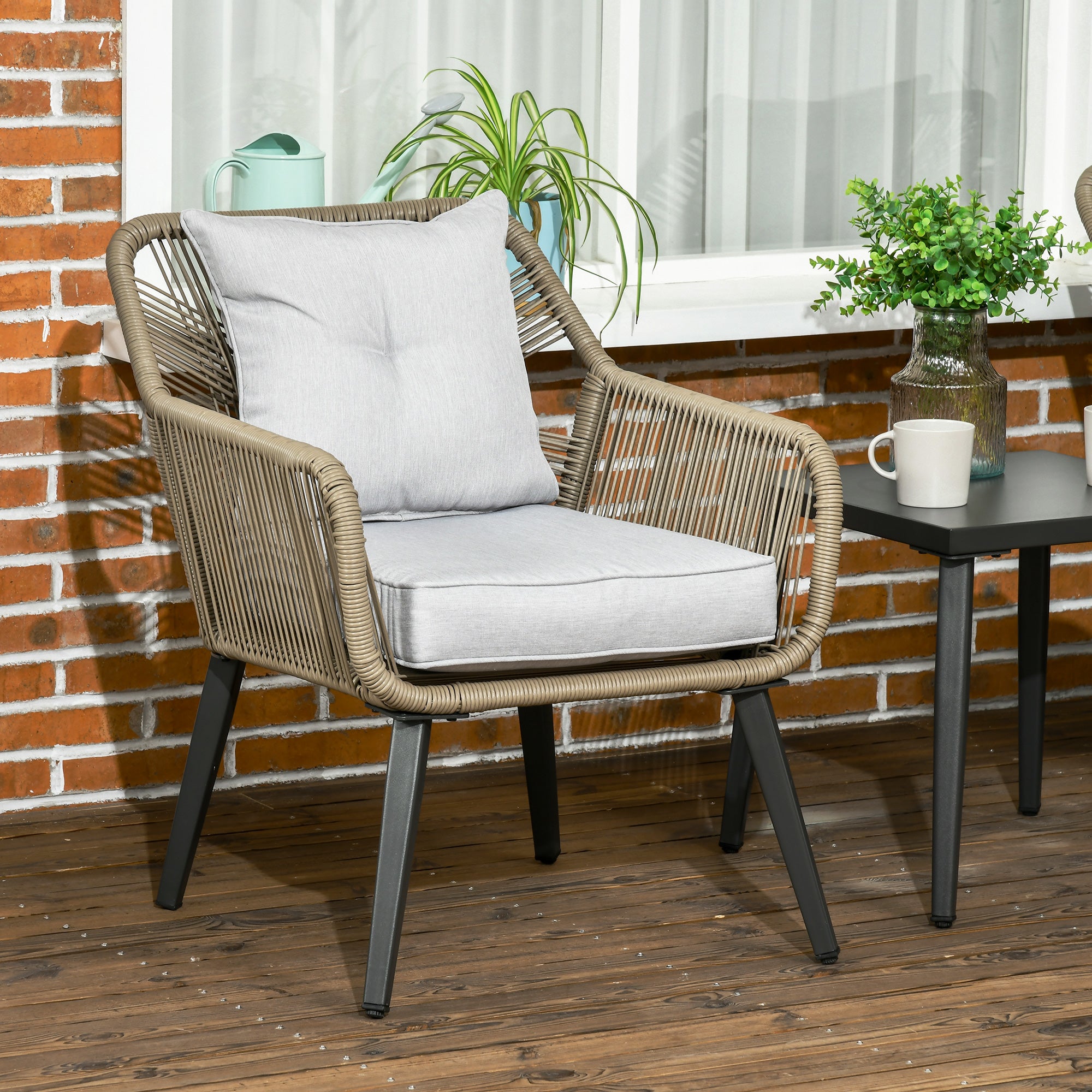EasyComfort Set Tavolino e Sedie da Giardino 3 Pezzi in Rattan PE e Acciaio con 2 Sedie Moderne e 1 Tavolino da Caffè