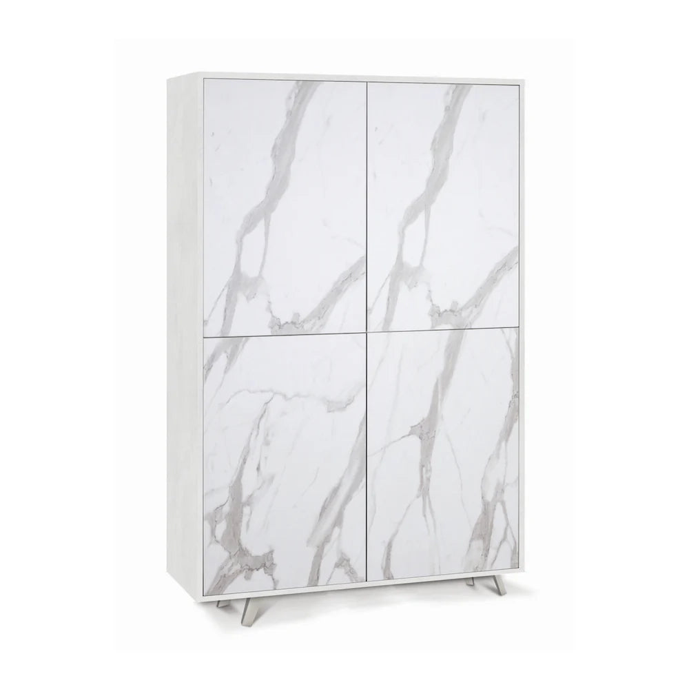 Armadio mobile 4 ante con apertura push-pull 107x41x169h cm in kit colore Ossido bianco e Marmo Calacatta