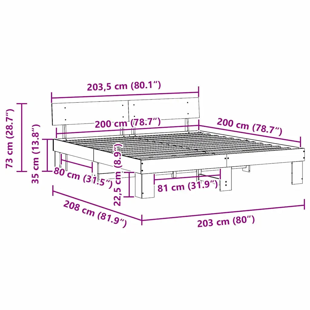 vidaXL Struttura del letto Bianco 200 x 200 cm Legno di pino massello