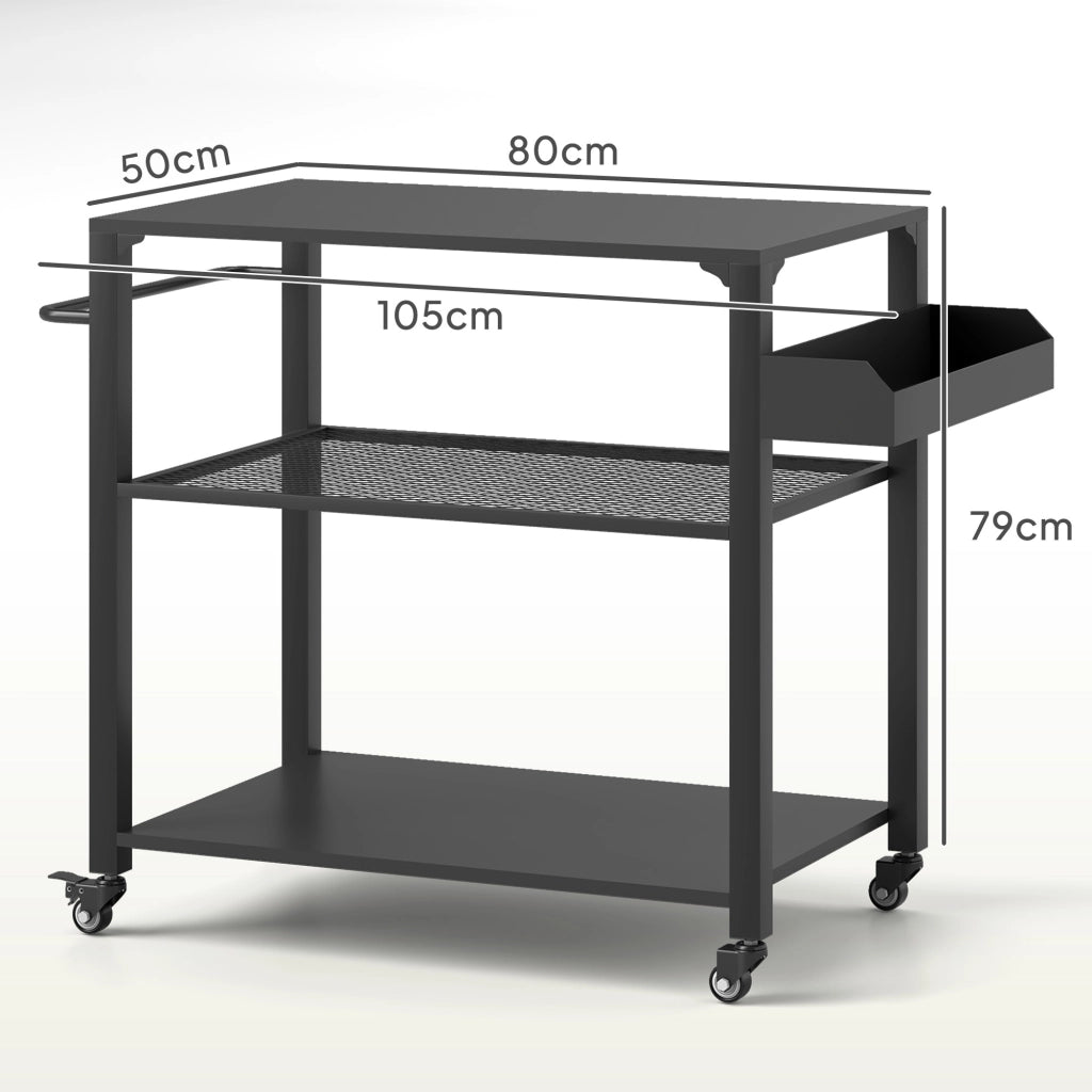 Carrello Servizio Barbecue con Piano e Ruote ¨C zephmum ¨C Grigio 105x50x79 cm