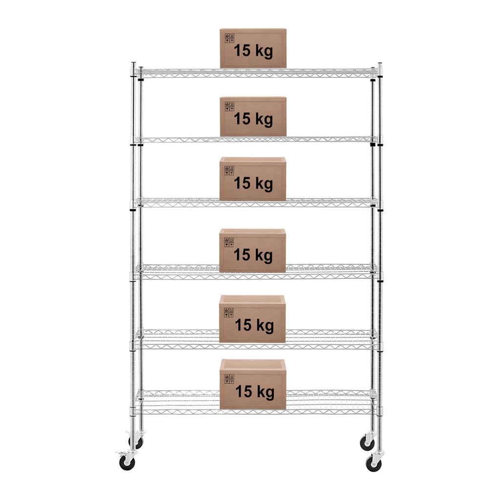 Scaffalatura metallica per carichi pesanti 120 x 45 x 190 cm portata 90 kg 4 ruote autoportante senza viti 14_0005155