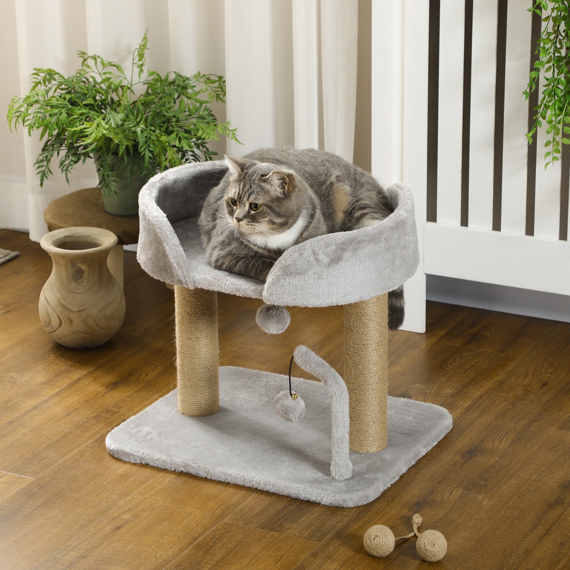 Albero per Gatti con Tiragraffi 48x38x42 cm con Lettino e Palline in Juta Grigio