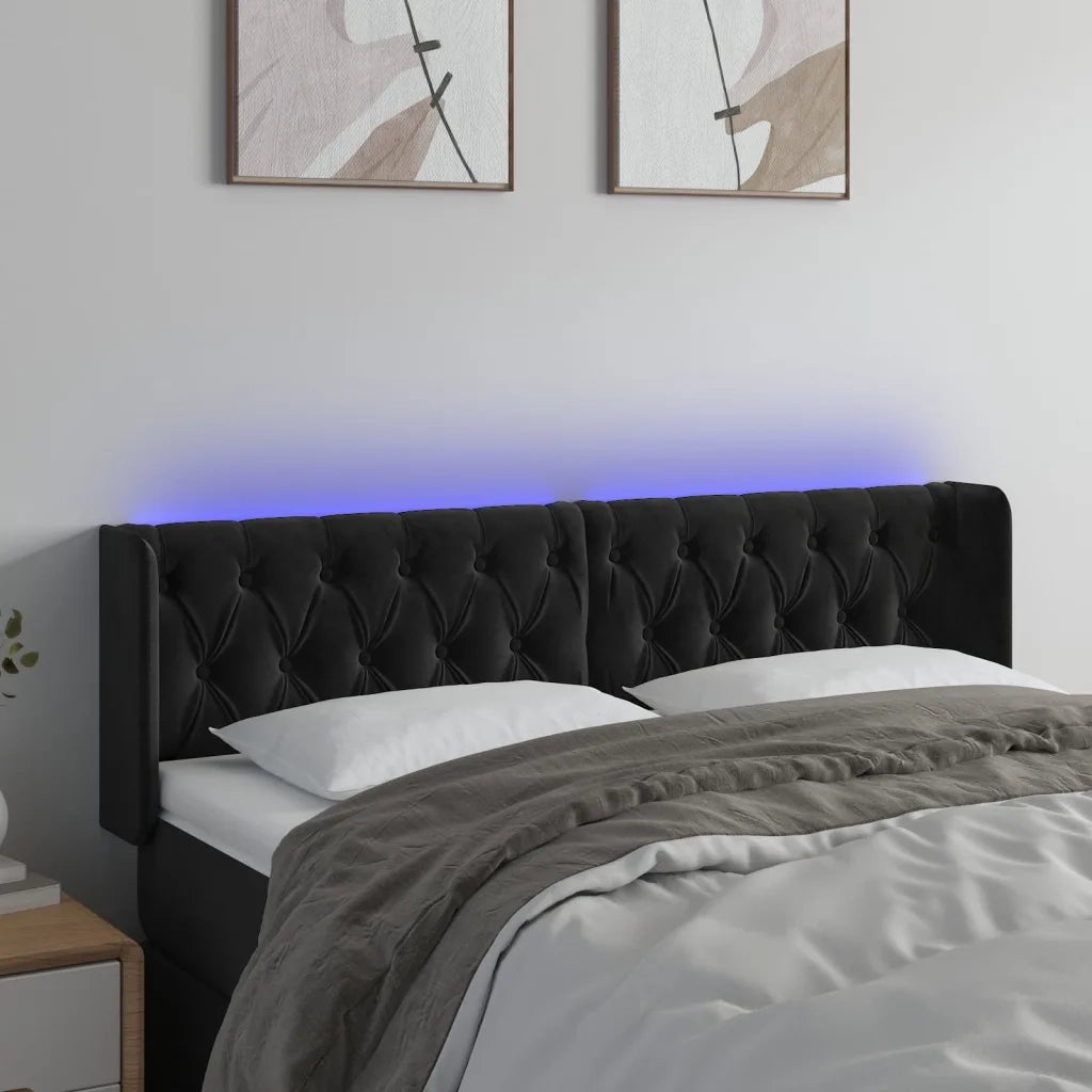 Testiera a LED-Testata con LED Nera 147x16x78/88 cm in Velluto 615518