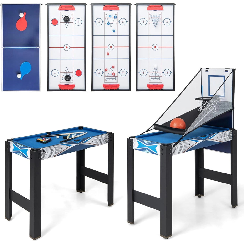 Tavolo da gioco 6-in-1 con basket e biliardo, Salvaspazio set multi-gioco per ping pong hockey e pi¨´ per bambini