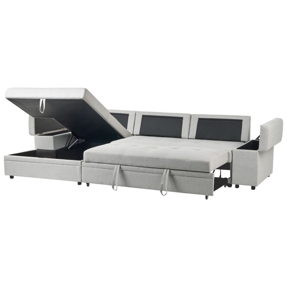 Divano letto angolare Grigio chiaro in tessuto imbottito Orientamento a destra con letto contenitore