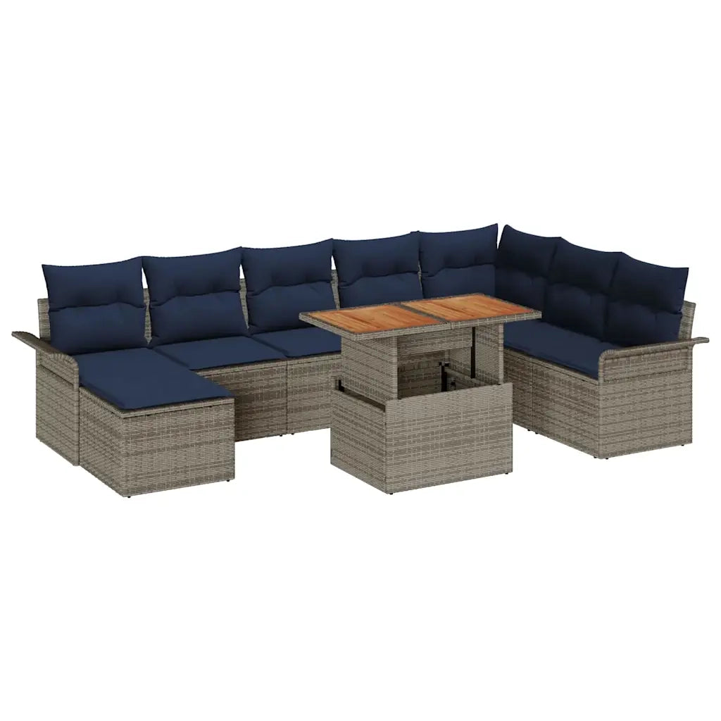Set Divano da Giardino con cuscino 9 pcs grigio e blu navy