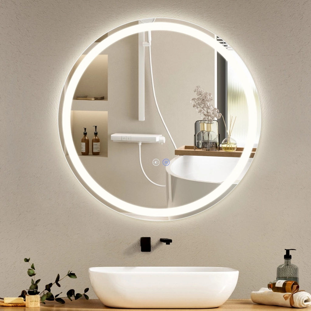 ZMH Specchio da bagno con funzione antiappannamento IP44 Rotondo Bianco Specchio da bagno variabile