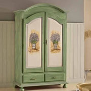 Armadio in legno Shabby chic mod cipolla verde pennellato decorato a mano