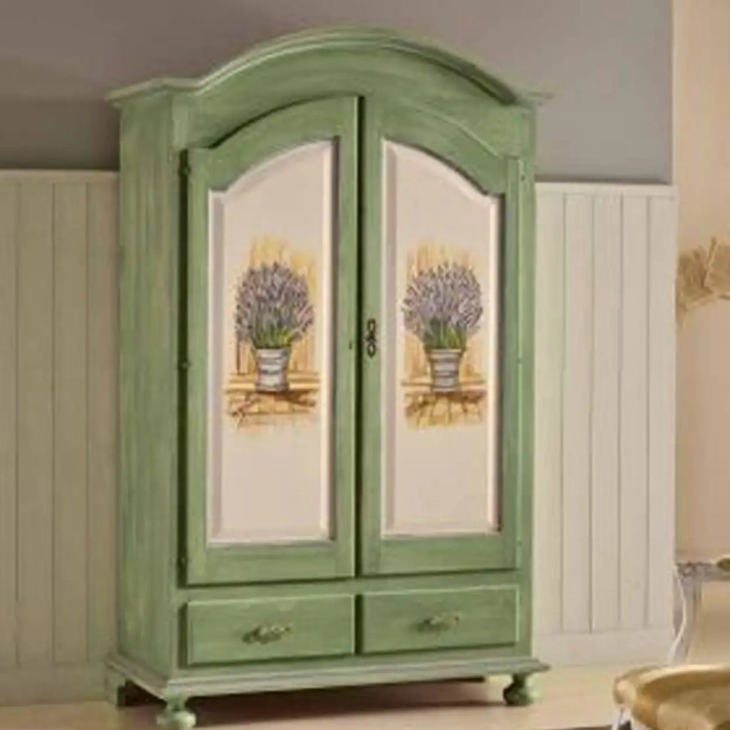 Armadio in legno Shabby chic mod cipolla verde pennellato decorato a mano
