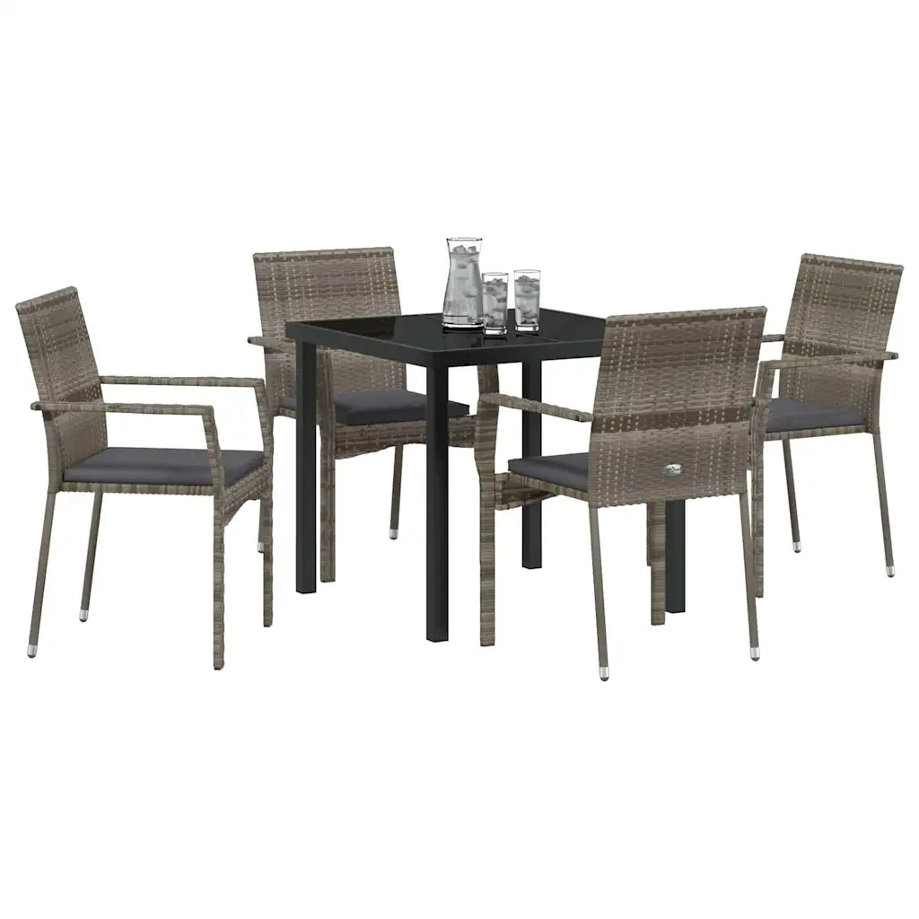 Set da Pranzo per Giardino con cuscino 5 pcs Grigio polyrattan