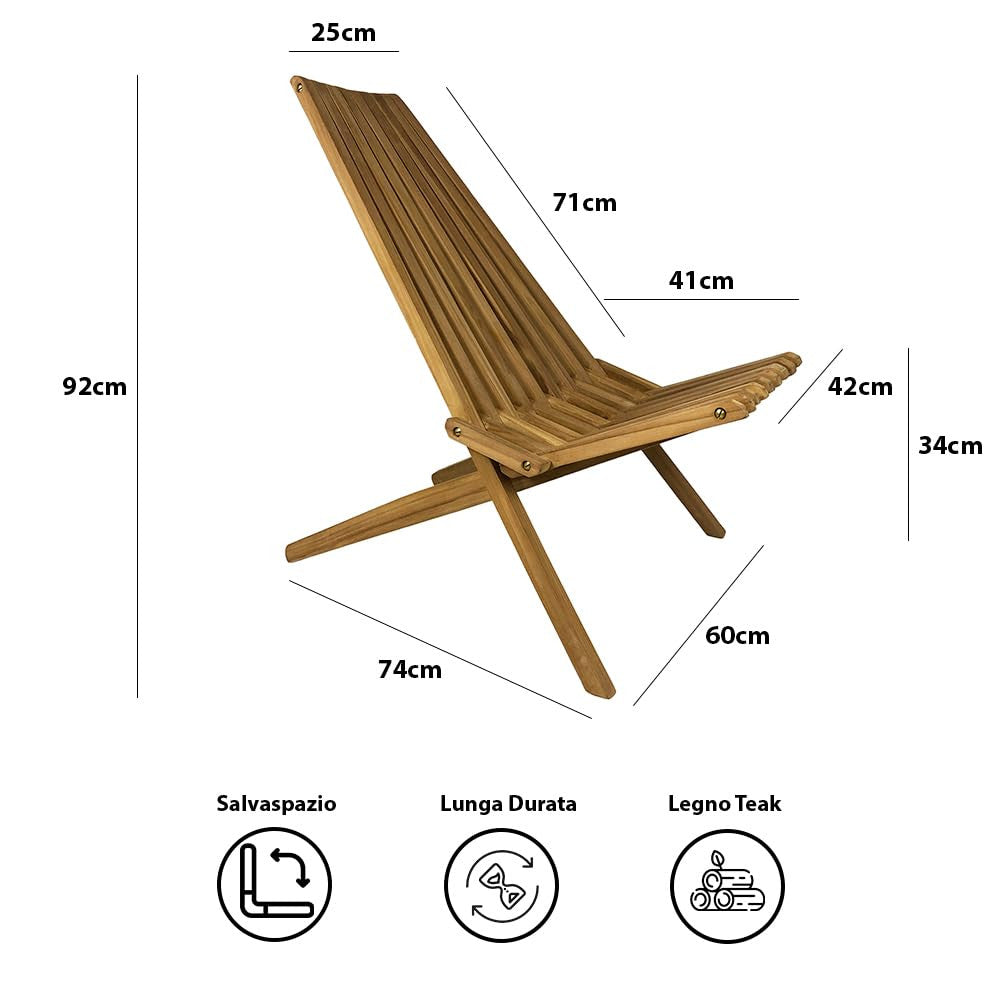 Set 2 Sedie Bistrot Pieghevoli per Giardino Nicla in Legno Teak