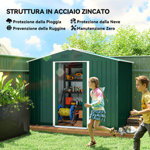 Casetta Box da Giardino Porta Attrezzi 236x174x190 cm con Porte Scorrevoli in Acciaio Verde