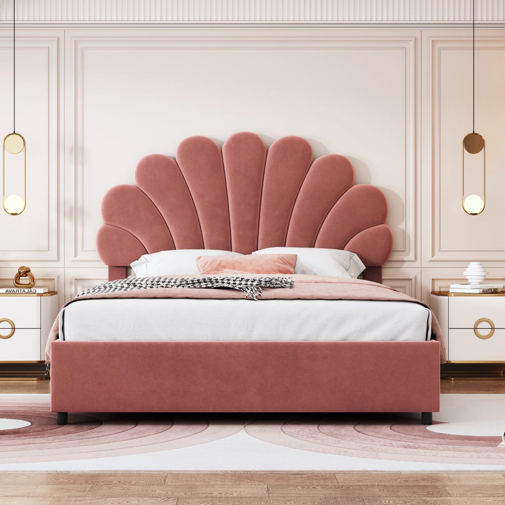 Letto Contenitore; Letto Matrimoniale con Testiera Regolabile e Vano Letto; 140×200 cm; senza Materasso; Rosa