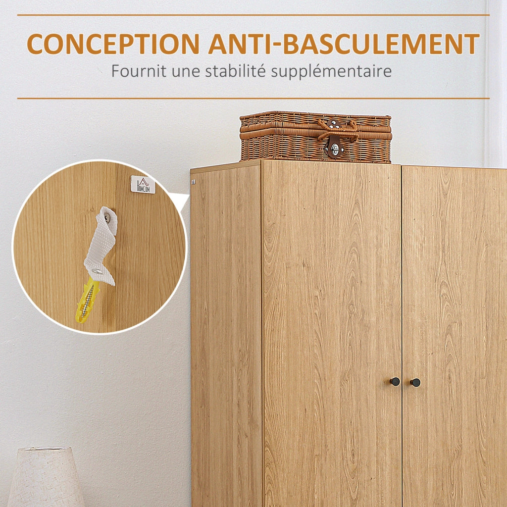 Armadio Guardaroba con 2 Porte e 2 Cassetti ¨C zephmum ¨C Legno 80x52x180 cm