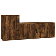 Set Mobili Porta TV 2 pz | Armadietto TV | Mobile Porta TV Rovere Fumo in Legno Multistrato