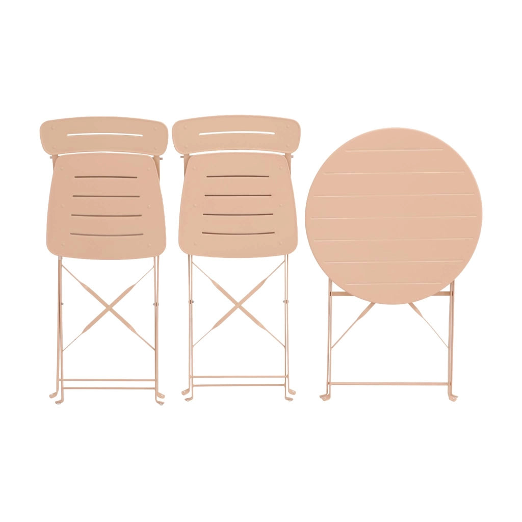 Set tavolo da giardino bistrot pieghevole rotondo in acciaio, 2 sedie,
