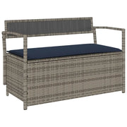 Panchina Portaoggetti da Giardino | Panca da Giardino con Cuscino Grigio in Polyrattan