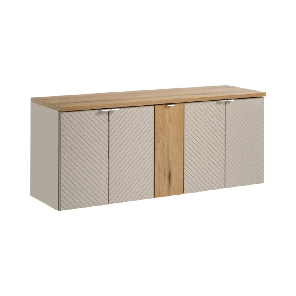 Set da bagno AOKI: mobili sottolavello con armadietti 140cm + piano lavabo effetto legno