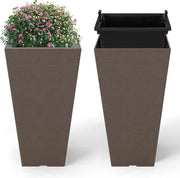 2 Vasi Alti Quadrati, Vasi da Fiori Auto-irriganti con Secchio Interno Rimovibile e Fori di Drenaggio, Contenitori Decorativi per Piante da Interno ed Esterno (29,5 x 29,5 x 57 cm)