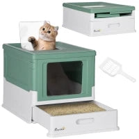 Lettiera per Gatti Chiusa con Paletta, Vassoio Estraibile e 2 Porte, 47.5x35.5x36.7cm, Verde