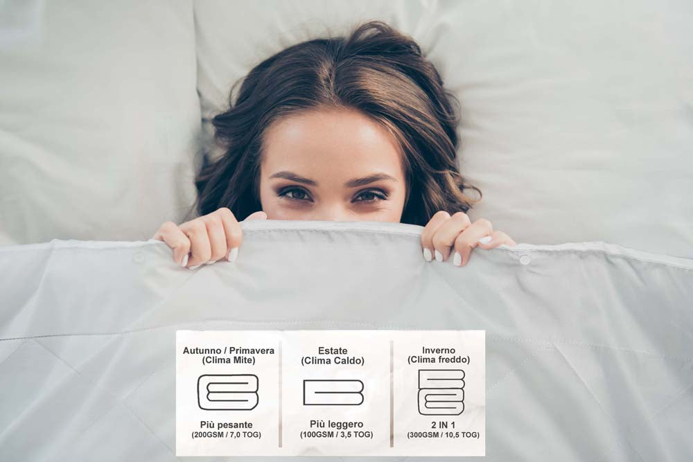 Piumino 4 stagioni in microfibra 2 piumini uniti con bottoni estate primavera inverno - Bianco - 2 Piazze