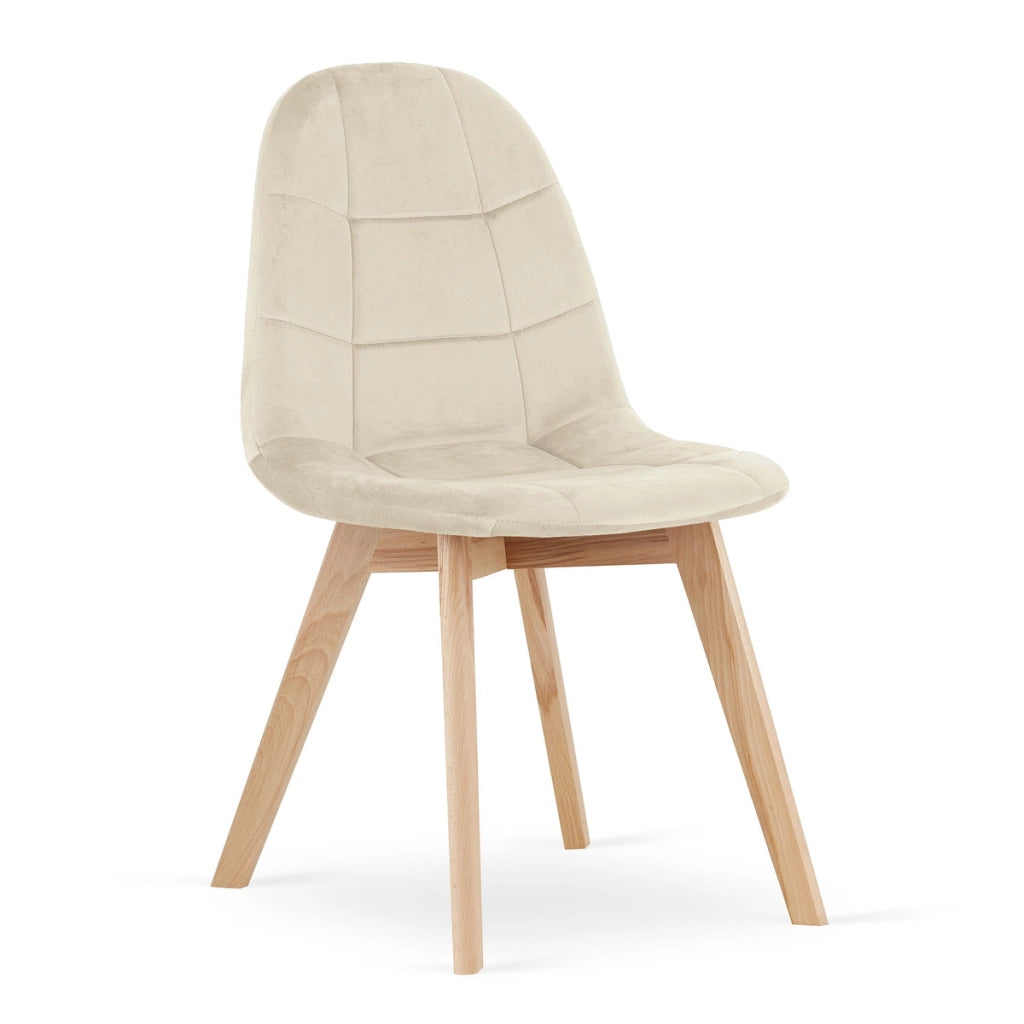 Sedia da pranzo Bora in velluto beige con gambe in faggio