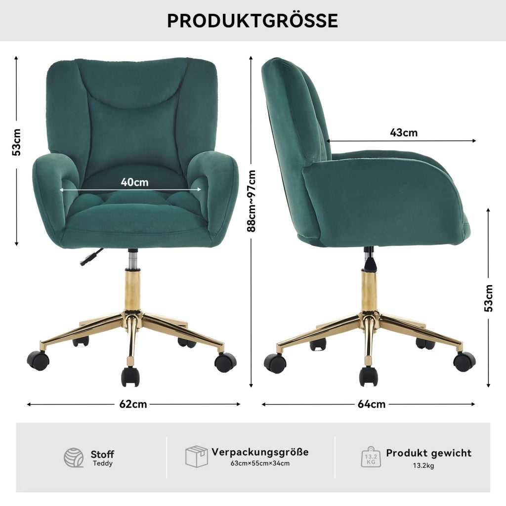 SEDIA Girevole Regolabile 64x62x92.5 cm Velluto Verde