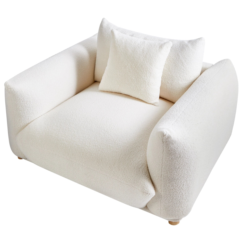 Poltrona Tessuto bouclè bianco sporco Gambe di legno morbide Stile moderno arredamento scandinavo