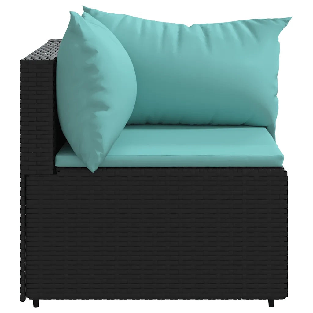 Divano Angolare da Giardino con Cuscini in Polyrattan Nero 319793