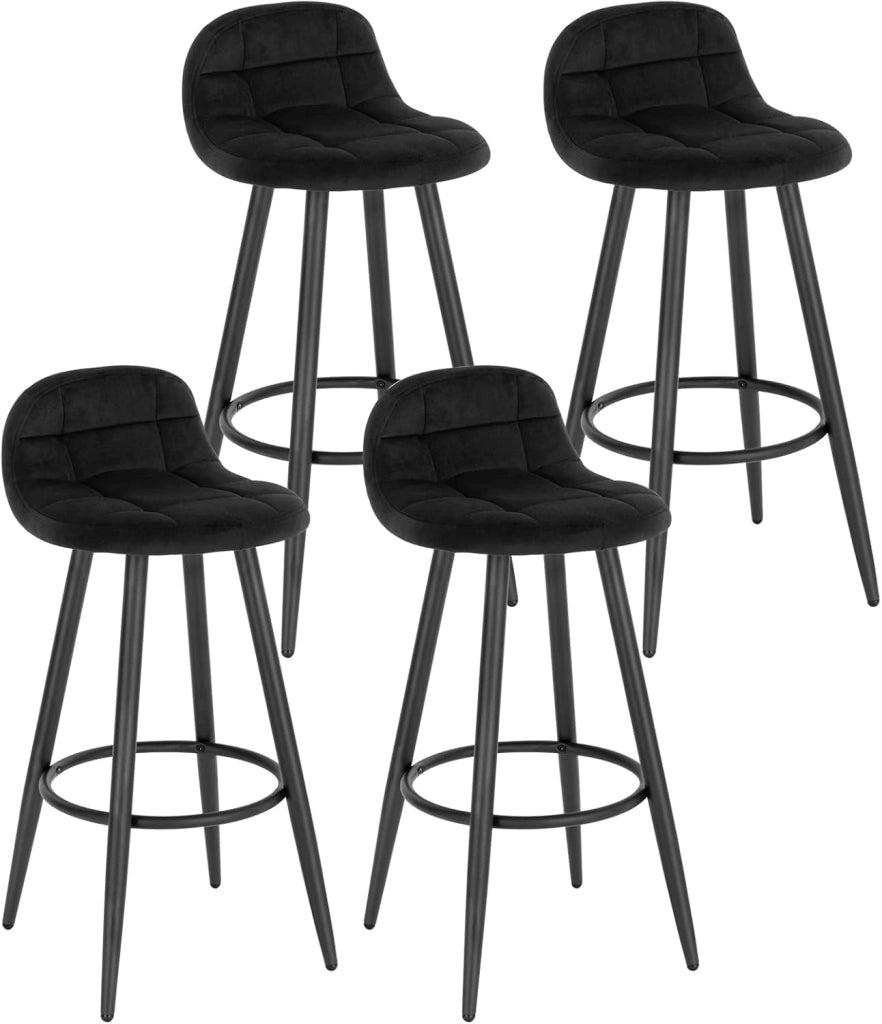 WOLTU 4x Sgabelli da Bar Moderni, Sedie Alte da Cucina con Schienale e Poggiapiedi, Seduta Imbottita, Sgabelli in Velluto e Metallo, Altezza Seduta 70cm, Grigio Scuro BH364dgr-4