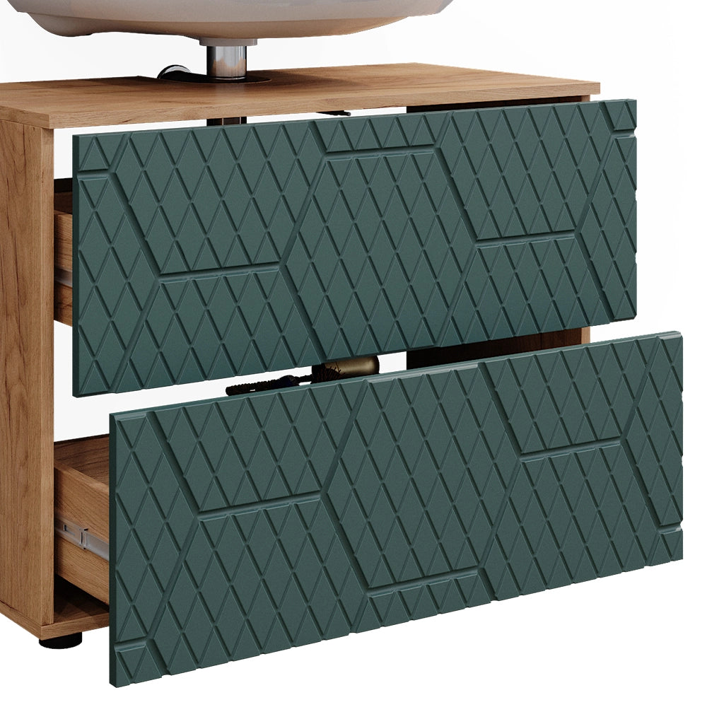 Vicco Set mobili bagno Quercia verde/oro 3 parti, con base 80 cm