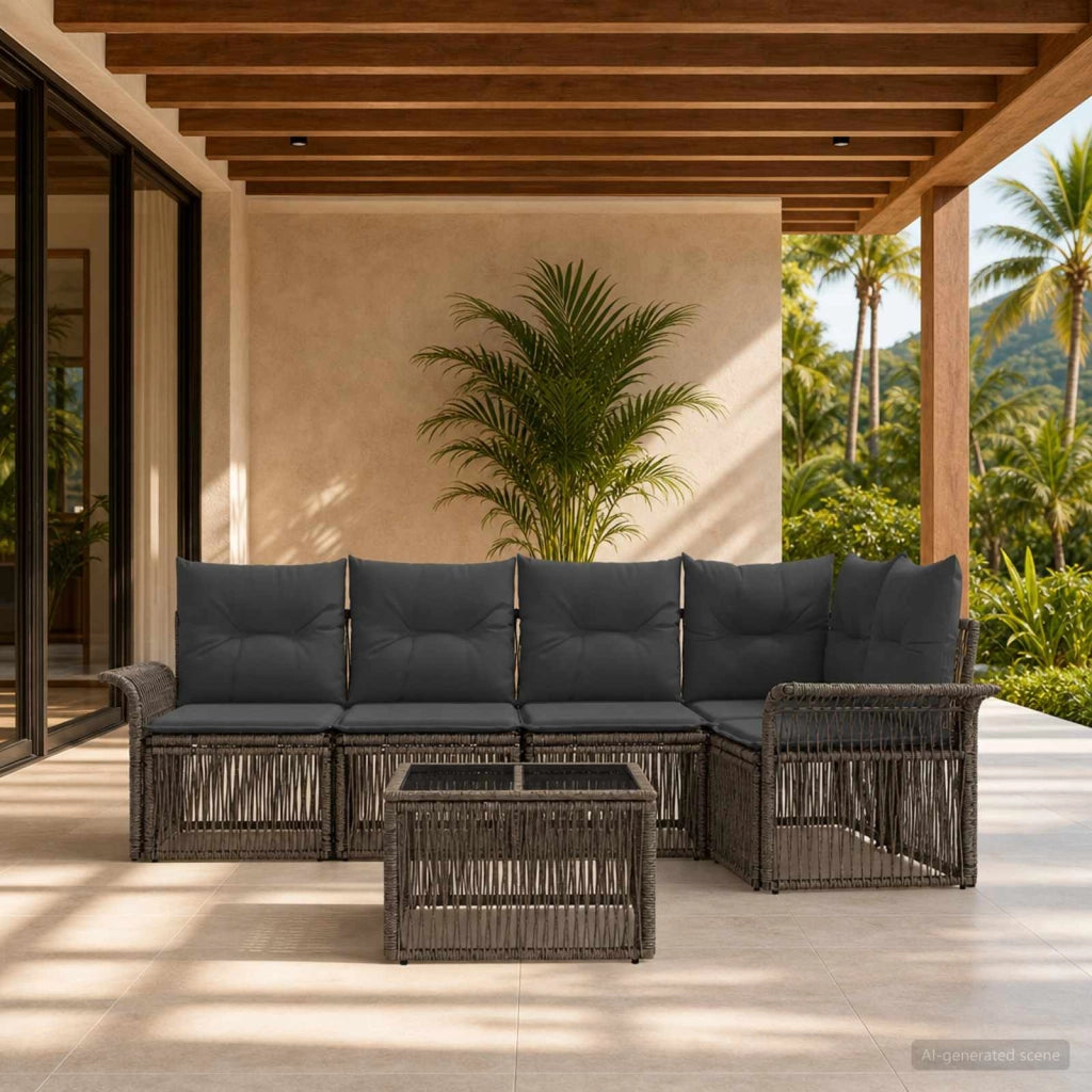 Set Divano da Giardino 6 pz Grigio polyrattan 3434831