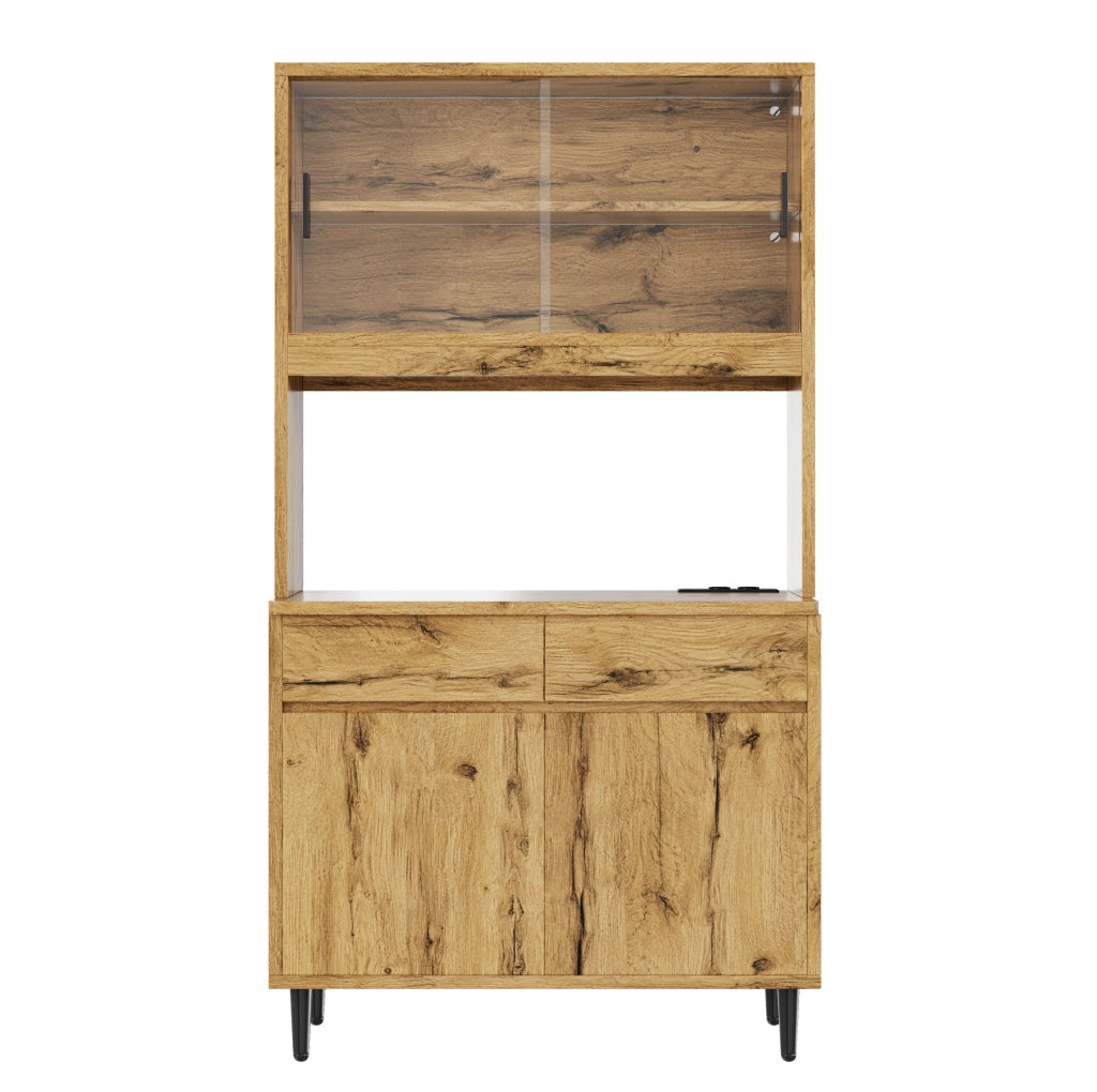 Credenza alta 100x40x185 cm con illuminazione LED; prese USB; truciolato; rovere